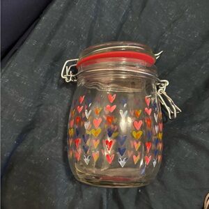 Heart Pattern Glass Jar with Red Lid